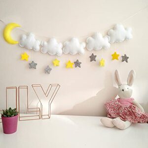 bemeet 5ft felt cloud star wall hanging decoration (set of 1) clouds stars moon garland for kids bedroom living room, baby shower party supplies, sky theme string garlands for nursery decor