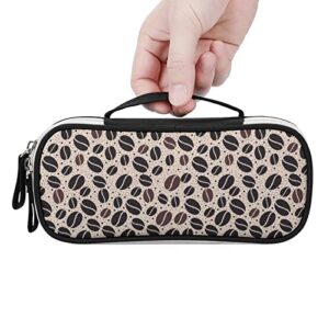 Coffee Bean Printed Pencil Case Bag Stationery Pouch with Handle Portable Makeup Bag Desk Organizer