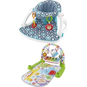 fisher-price sit-me-up floor seat, honeycomb with fisher-price deluxe kick ‘n play piano gym, green, gender neutral (frustration free packaging)