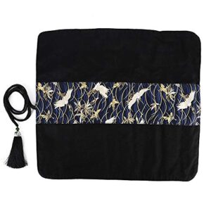 handmade fabric pen case holders canvas paint brush roll up pencil bag pouch with pockets & tassel wrap large capacity