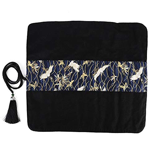 Handmade Fabric Pen Case Holders Canvas Paint Brush Roll Up Pencil Bag Pouch with Pockets & Tassel Wrap Large Capacity