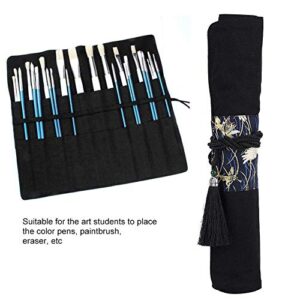 Handmade Fabric Pen Case Holders Canvas Paint Brush Roll Up Pencil Bag Pouch with Pockets & Tassel Wrap Large Capacity
