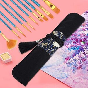 Handmade Fabric Pen Case Holders Canvas Paint Brush Roll Up Pencil Bag Pouch with Pockets & Tassel Wrap Large Capacity