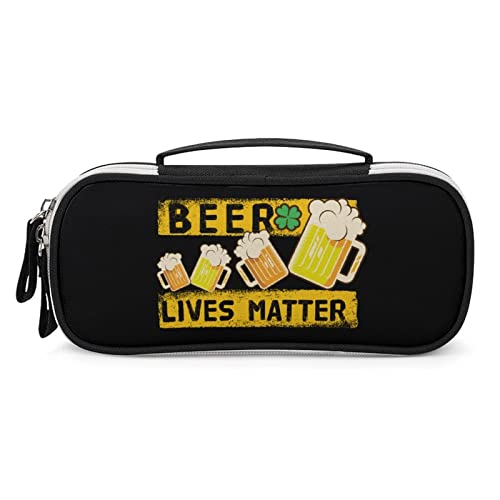 Beer Lives Matter Printed Pencil Case Bag Stationery Pouch with Handle Portable Makeup Bag Desk Organizer