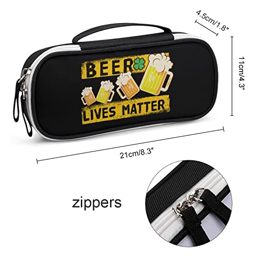 Beer Lives Matter Printed Pencil Case Bag Stationery Pouch with Handle Portable Makeup Bag Desk Organizer