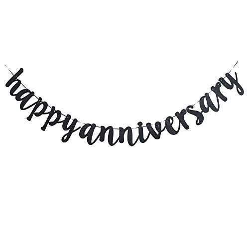 Happy Anniversary Banner, Funny Black Paper Sign Decors for Wedding Anniversary Party Supplies