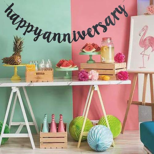 Happy Anniversary Banner, Funny Black Paper Sign Decors for Wedding Anniversary Party Supplies