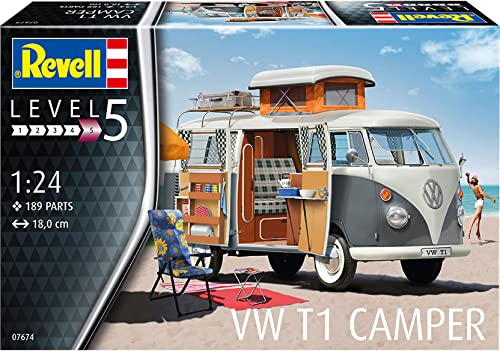 Revell RV07674 07674 VW T1 Camper Model kit 1:24 Scale, Unpainted