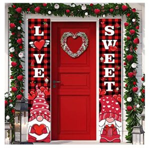 gnome valentine’s day porch sign heart banner sweet love xoxo cutouts door sign porch sign outdoor indoor be mine valentines day party hanging decor (red)