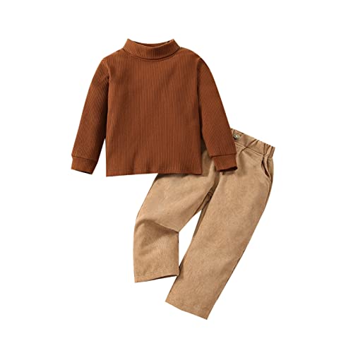 Yccutest Toddler Boys Girls Fall Winter Outfits Set 2Pcs Turtleneck Sweater + Corduroy Pants Infant Kids Gentleman Clothes (Brown,2-3 Years)