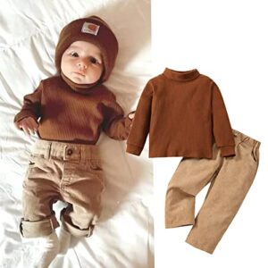 Yccutest Toddler Boys Girls Fall Winter Outfits Set 2Pcs Turtleneck Sweater + Corduroy Pants Infant Kids Gentleman Clothes (Brown,2-3 Years)