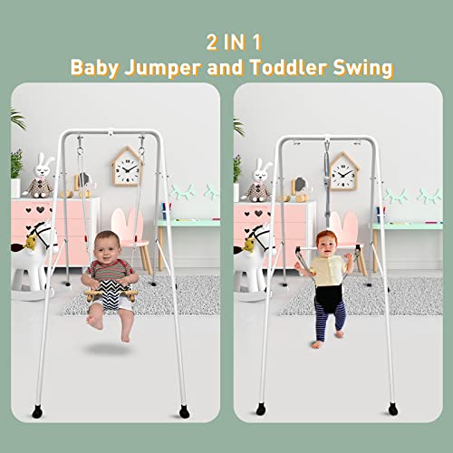 2 in 1 Baby Jumper and Toddler Swing with Stand Indoor and Outdoor, Baby Swings Baby Jumpers and Bouncers for Infants to Toddler, with Foldable Metal Stand