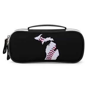 mochigan map baseball printed pencil case bag stationery pouch with handle portable makeup bag desk organizer
