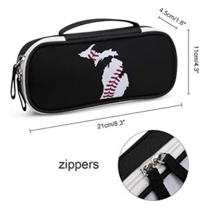 Mochigan Map Baseball Printed Pencil Case Bag Stationery Pouch with Handle Portable Makeup Bag Desk Organizer