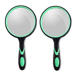 2pack magnifying glass 10x, 75mm large magnifying lens,non-slip magnifying glass toy for kids toddler,handled magnifying glass for reading,close work,insect,science,hobby observation (green 75mm)