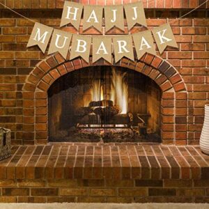 Rainlemon Jute Burlap Hajj Mubarak Banner Mantel Fireplace Party Garland Decoration