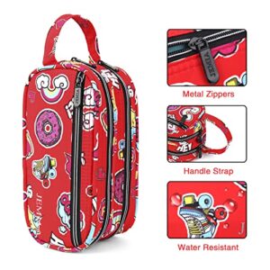 JEMIA Multi Compartments Collection 3 Independent Zipper Compartments with Handle Strap Pencil Case (Red Smile, Polyester)