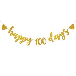 happy 100 days banner, 100 days celebration for baby, baby shower / anniversary party decorations, fall in love 100 days bunting banner – gold