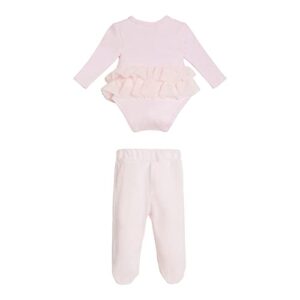 GUESS Baby Girl Long Sleeve Mesh Bodysuit 2 Piece Set, Ballet Pink, 0/3M