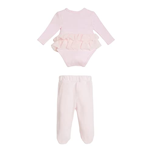 GUESS Baby Girl Long Sleeve Mesh Bodysuit 2 Piece Set, Ballet Pink, 0/3M