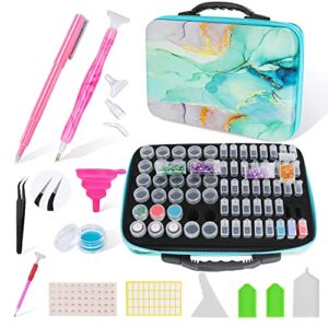 kuangben diamond painting storage containers with70 slots(30cylinder+40square tube) resin diamond painting drill pen,stainless steel tweezer,ceramic precision pen etc. accessories kits (teal marble)