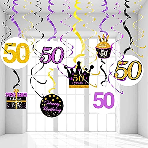 50th Birthday Decorations for Women Purple Gold 50th Birthday Hanging Swirls Hanging Swirls Decorations for Purple Gold 50 Years Old Party Supplies