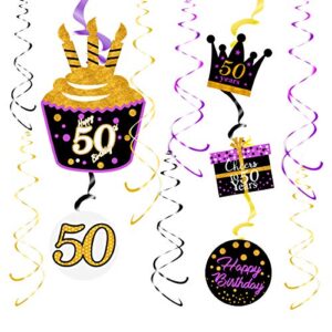 50th Birthday Decorations for Women Purple Gold 50th Birthday Hanging Swirls Hanging Swirls Decorations for Purple Gold 50 Years Old Party Supplies