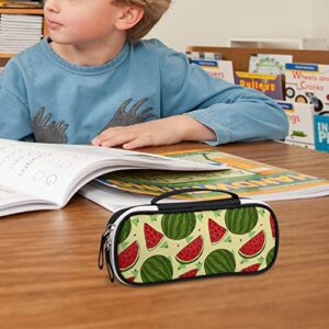 Watermelon Pattern Printed Pencil Case Bag Stationery Pouch with Handle Portable Makeup Bag Desk Organizer