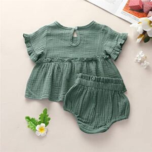 Outfits Solid Ruffled Linen Infant Cotton Girls Tops+Shorts Baby Summer Girls Outfits&Set Girl Photography Outfits (Green, 0-6 Months)