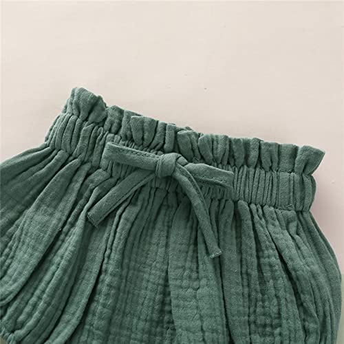 Outfits Solid Ruffled Linen Infant Cotton Girls Tops+Shorts Baby Summer Girls Outfits&Set Girl Photography Outfits (Green, 0-6 Months)