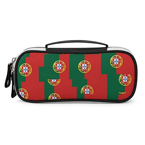 Portugal Flag Printed Pencil Case Bag Stationery Pouch with Handle Portable Makeup Bag Desk Organizer