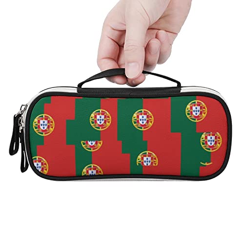 Portugal Flag Printed Pencil Case Bag Stationery Pouch with Handle Portable Makeup Bag Desk Organizer