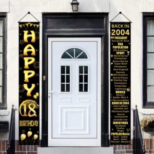 18th birthday door banner decorations for boys & girls, black gold happy 18th birthday back in 2004 sign party supplies, 18 years old birthday door porch decor