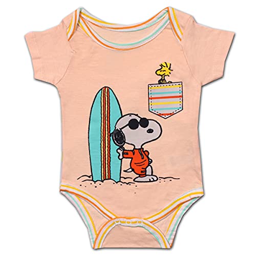 Peanuts Snoopy Boys’ 3 Pack Bodysuits for Newborn – Multicolor/Orange/Blue