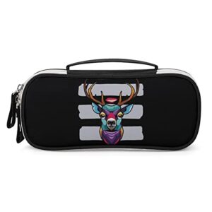 colorful geometric reindeer head printed pencil case bag stationery pouch with handle portable makeup bag desk organizer