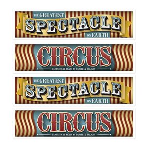 beistle vintage circus banners 4 piece, 15″ x 5′, multicolored