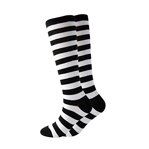 Cerebro Knee High Socks for Kids Stripes Girls Cotton Calf Athletic Tube Socks,SOCKS (1Pairs 10-15Y, 1Pairs black) …