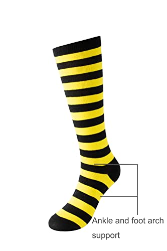 Cerebro Knee High Socks for Kids Stripes Girls Cotton Calf Athletic Tube Socks,SOCKS (1Pairs 10-15Y, 1Pairs black) …