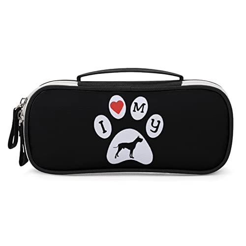 I Heart Love My Great Dane Printed Pencil Case Bag Stationery Pouch with Handle Portable Makeup Bag Desk Organizer