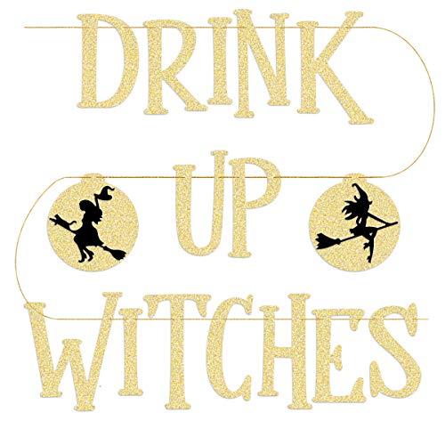 xo, Fetti Drink Up Witches Halloween Decorations Banner - Pre Strung - Adult Halloween Party Supplies Sign