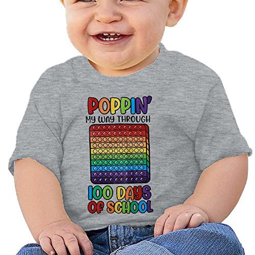 Unisex Baby Poppin' My Way Through 100 Days of School Shirt Fidget Toy T-Shirt Short Sleeve Funny Graphic Tee Tops Light Gray