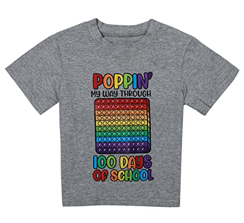 Unisex Baby Poppin' My Way Through 100 Days of School Shirt Fidget Toy T-Shirt Short Sleeve Funny Graphic Tee Tops Light Gray