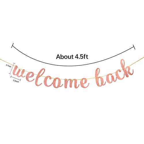 INNORU Glitter Welcome Back Banner - Retirement Party, Welcome Home Sign, Moving Away, First Day of School, Family Party Decorations Rose Gold