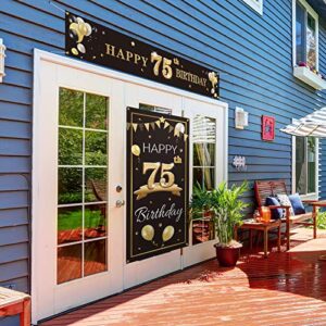 PAKBOOM Happy 75th Birthday Door Cover Porch Banner Sign Set - 75 Years Old Birthday Decorations Party Supplies for Men - Black Gold