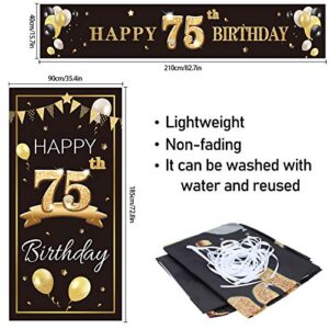 PAKBOOM Happy 75th Birthday Door Cover Porch Banner Sign Set - 75 Years Old Birthday Decorations Party Supplies for Men - Black Gold