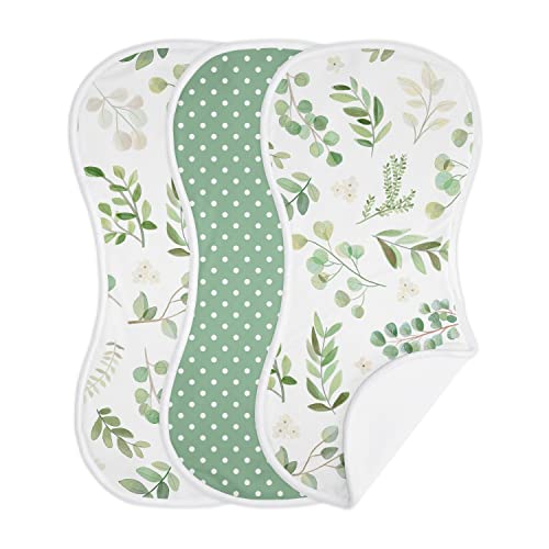 Sweet Jojo Designs Floral Leaf Baby Boy Girl Absorbent Burp Cloths Infant Newborn Green and White Boho Bohemian Gender Neutral Watercolor Botanical Flower Woodland Tropical 3 Pack Set Dribble Drool