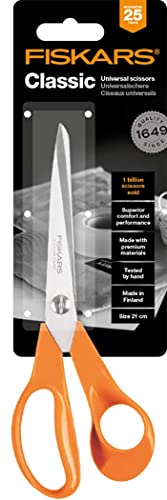 Fiskars 1000815 General Purpose Scissors, Total Length: 21 cm, Quality Steel/Synthetic Material, Classic, one, Orange