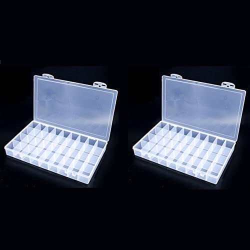 2PCS Feadily 36 Grids Plastic Large Organizer Box, Paint Storage, Nail Organizer Box, for Nail Accessories, Sewing Arts, Beads, Acrylic and Oil Paint Storage, 14.9" x 9.2" x 1.9" (Clear)