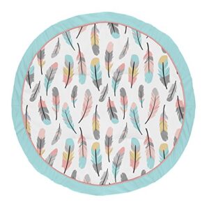 sweet jojo designs turquoise and coral boho playmat tummy time baby and infant play mat for feather collection