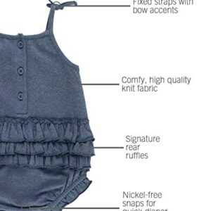 RuffleButts® Baby/Toddler Girls Faux Denim Pom Pom Bubble Romper - 3-6m